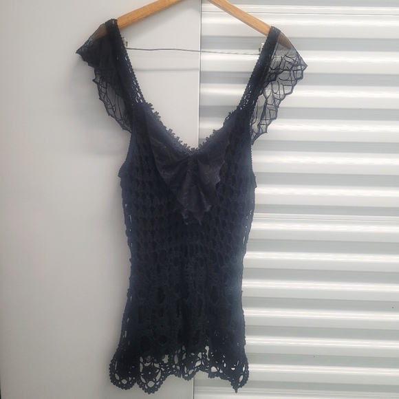 AZI Tops - AZI Lace Tank Top, Size Medium, Black